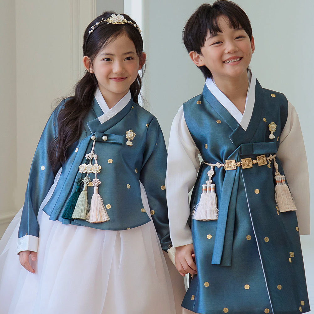Dohye Flared Teal Girl Hanbok (1-12YR)