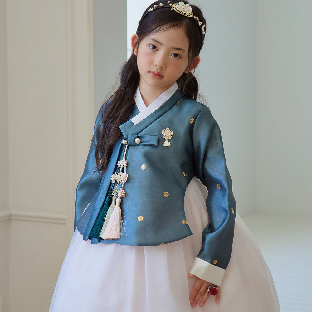 Dohye Flared Teal Girl Hanbok (1-12YR)