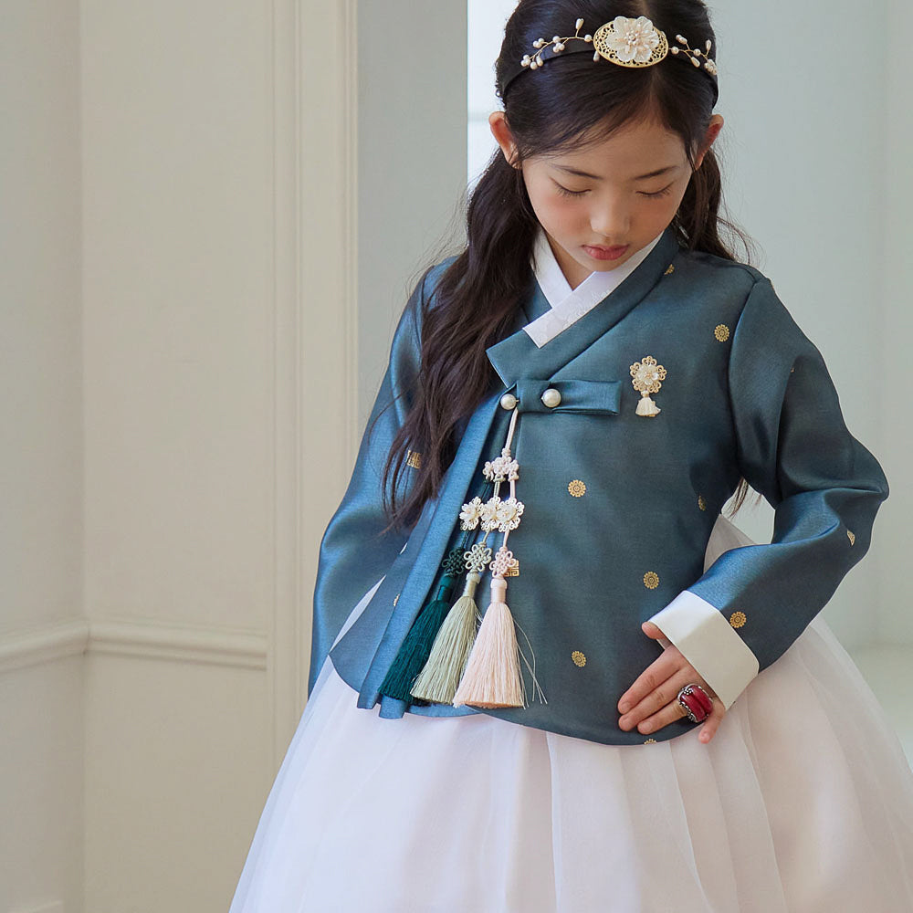 Dohye Flared Teal Girl Hanbok (1-12YR)