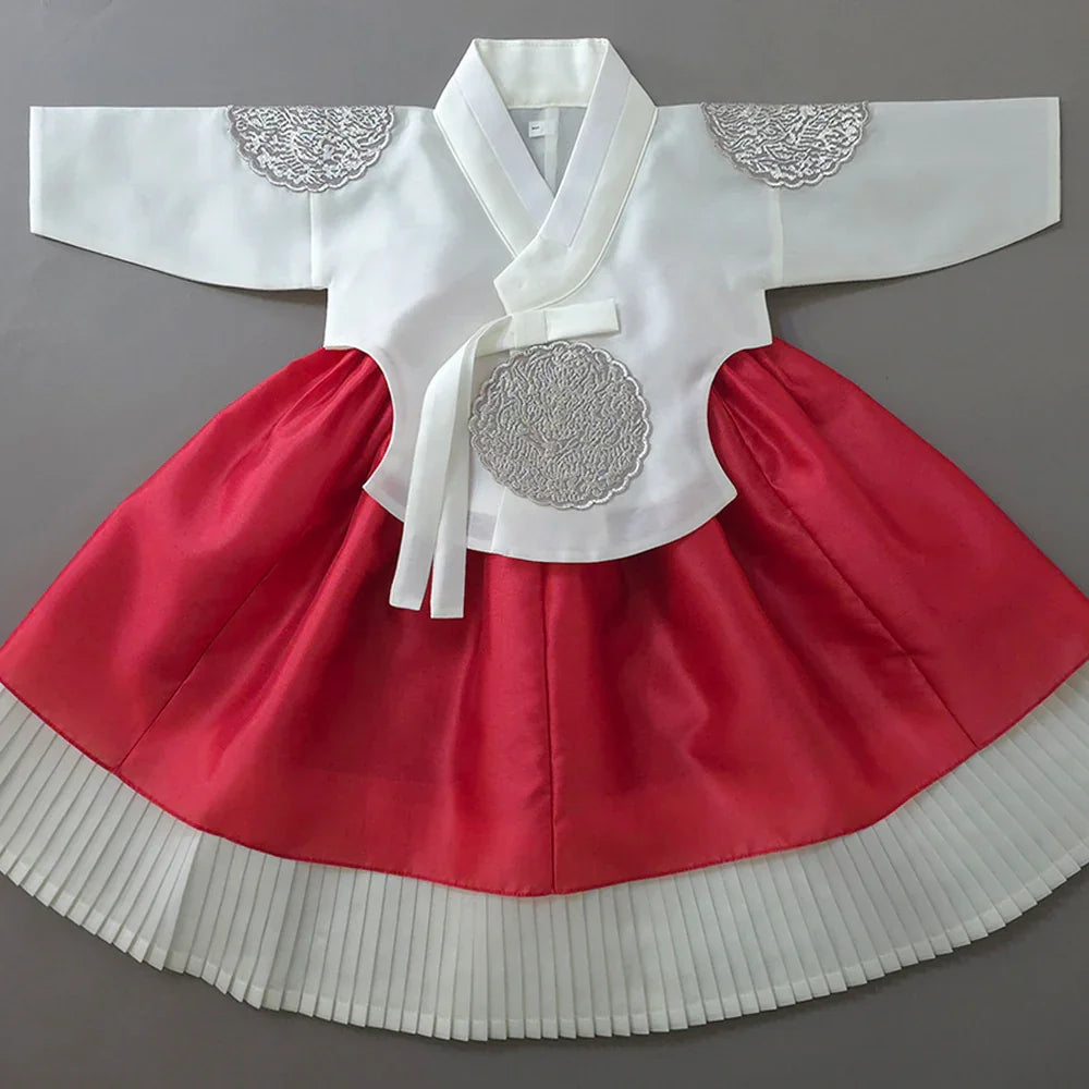 Sungbin Pleated Red Girl Hanbok (100D-10YR) - Native Korean