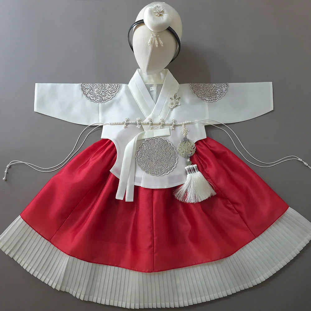 Sungbin Pleated Red Girl Hanbok (100D-10YR) - Native Korean