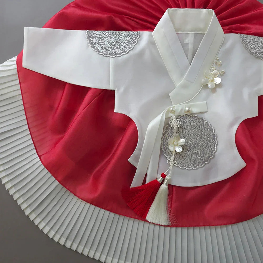 Sungbin Pleated Red Girl Hanbok (100D-10YR) - Native Korean