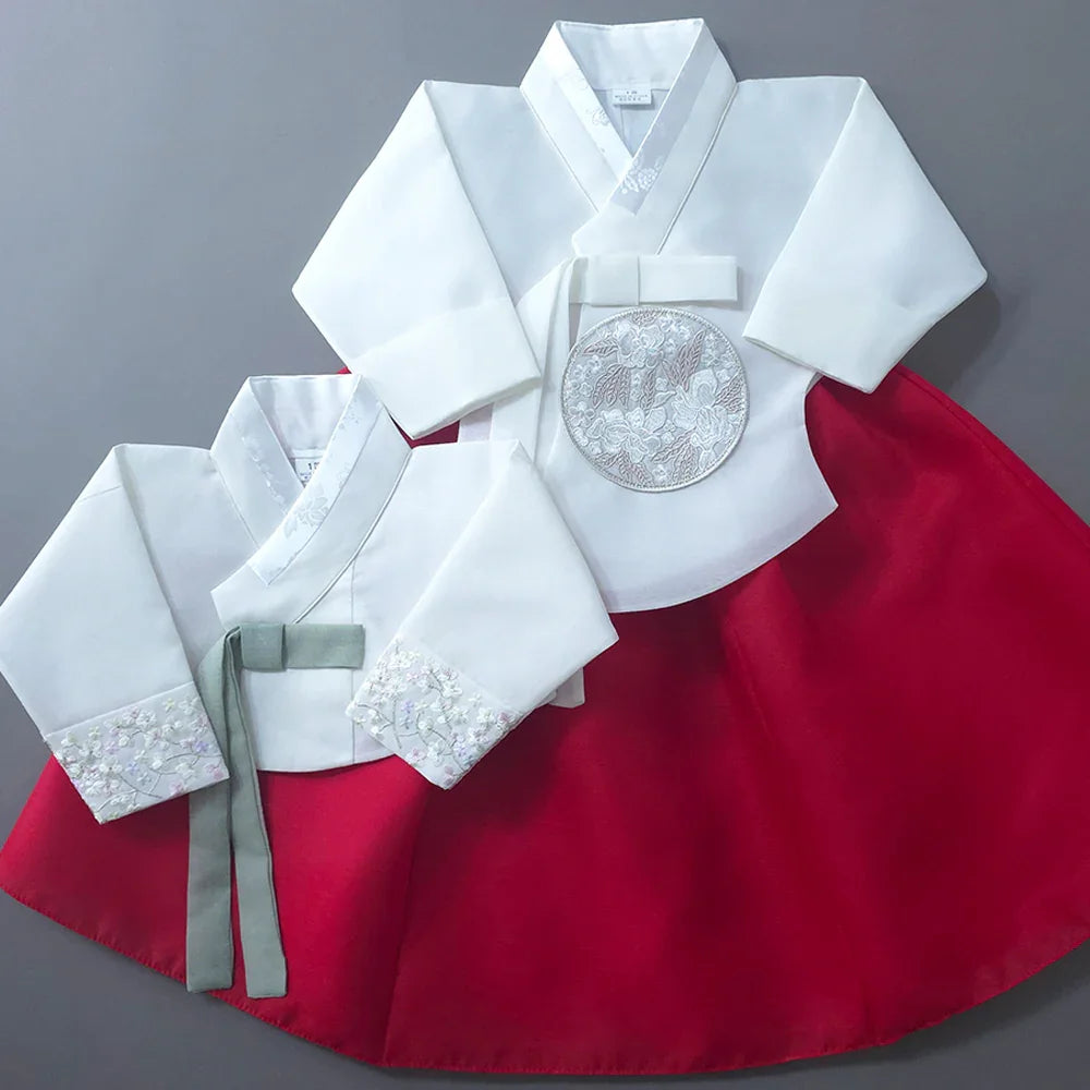 Yujin White Red Girl Hanbok (100D-15YR) - Native Korean