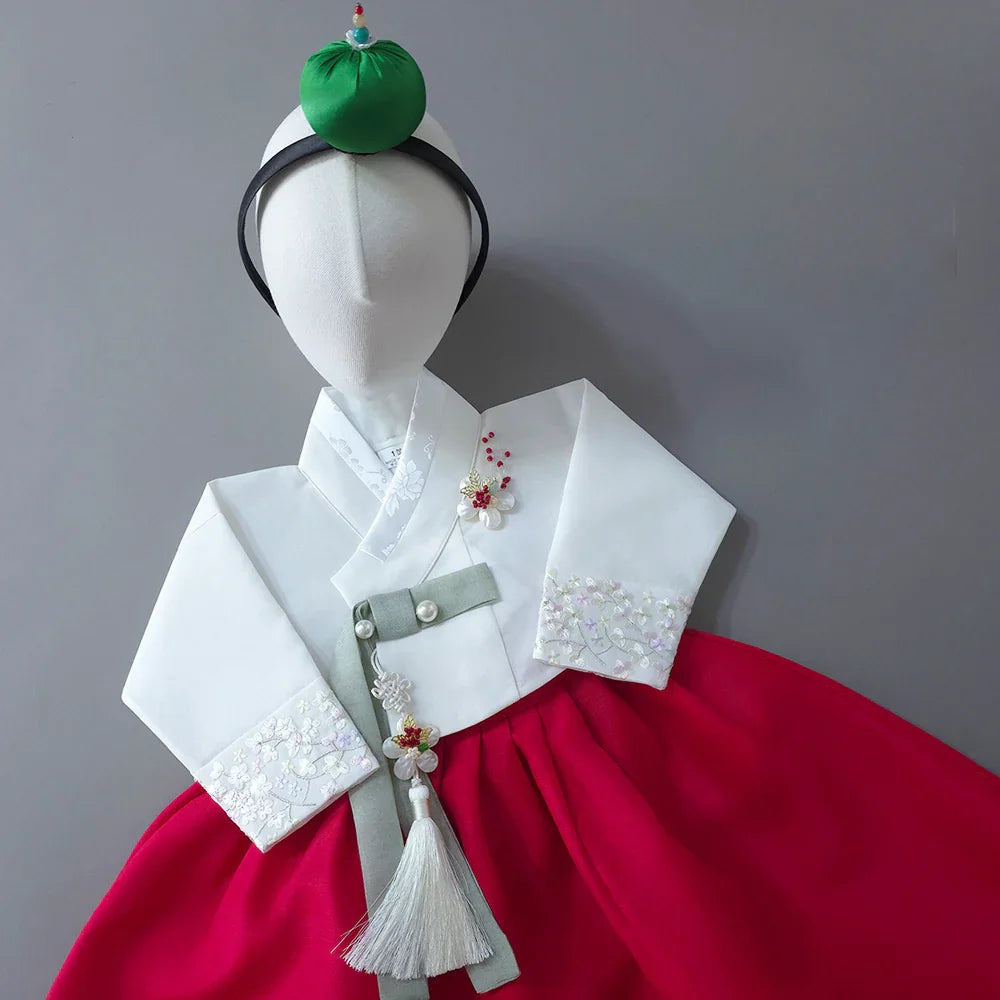 Yujin White Red Girl Hanbok (100D-15YR) - Native Korean