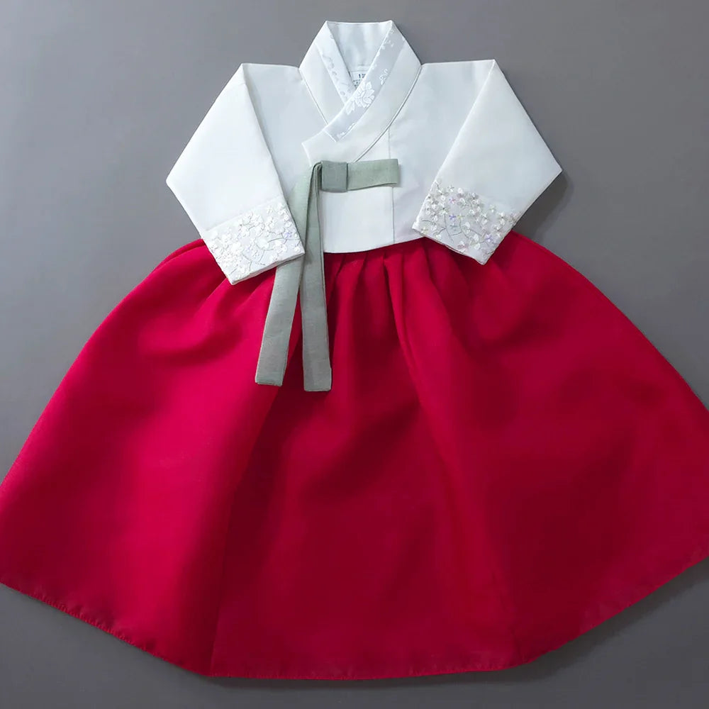 Yujin White Red Girl Hanbok (100D-15YR) - Native Korean