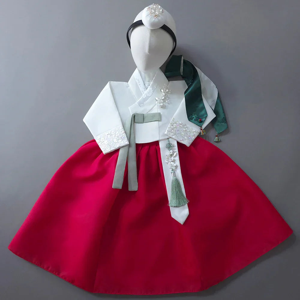 Yujin White Red Girl Hanbok (100D-15YR) - Native Korean