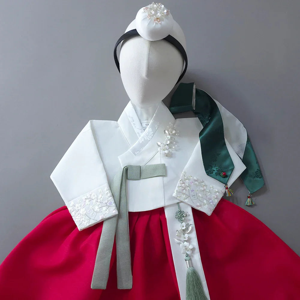 Yujin White Red Girl Hanbok (100D-15YR) - Native Korean