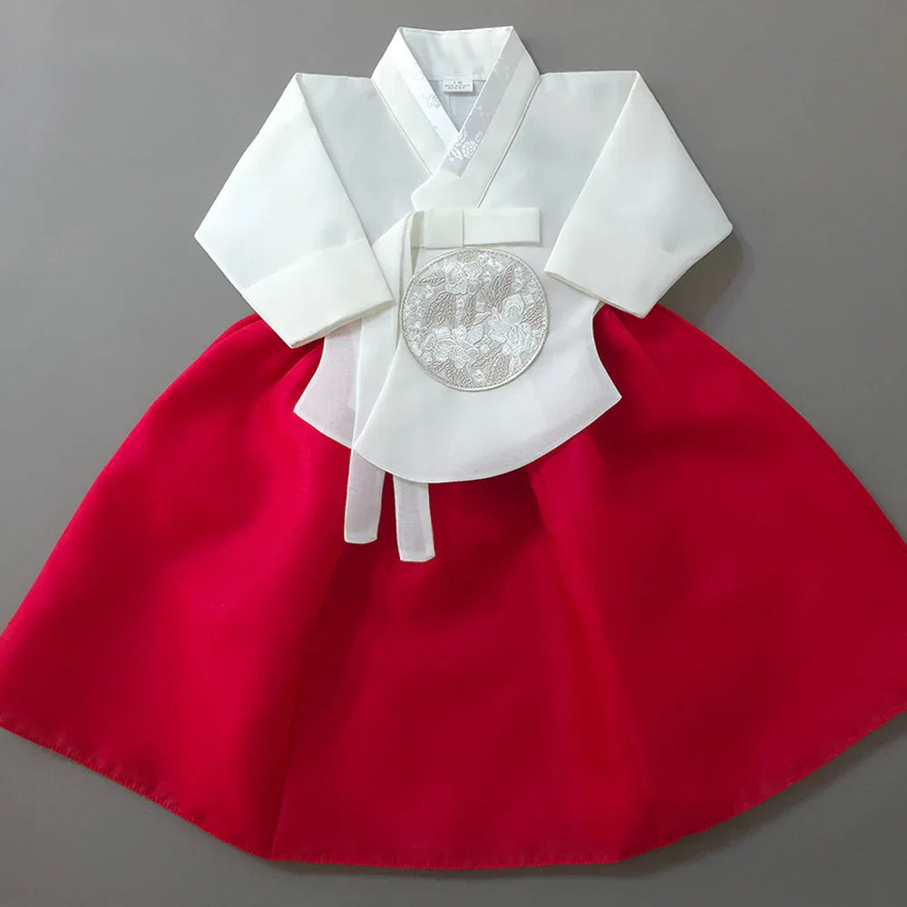 Yujin White Dangui Red Girl Hanbok (100D-15YR) - Native Korean