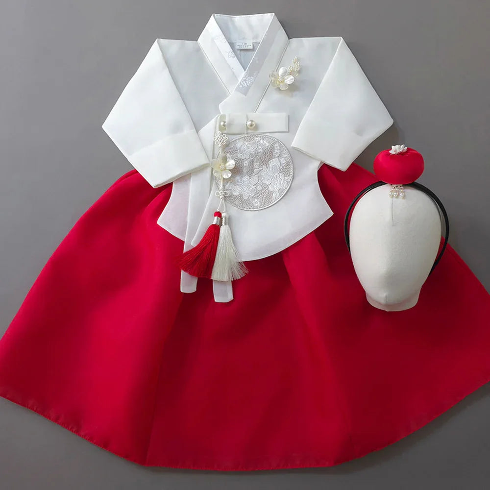 Yujin White Red Girl Hanbok (100D-15YR) - Native Korean