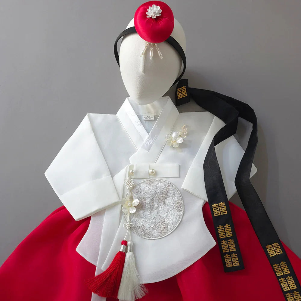 Yujin White Red Girl Hanbok (100D-15YR) - Native Korean