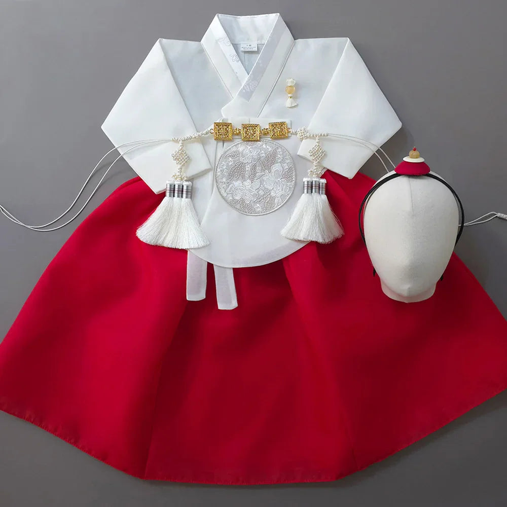 Yujin White Dangui Red Girl Hanbok (100D-15YR) - Native Korean
