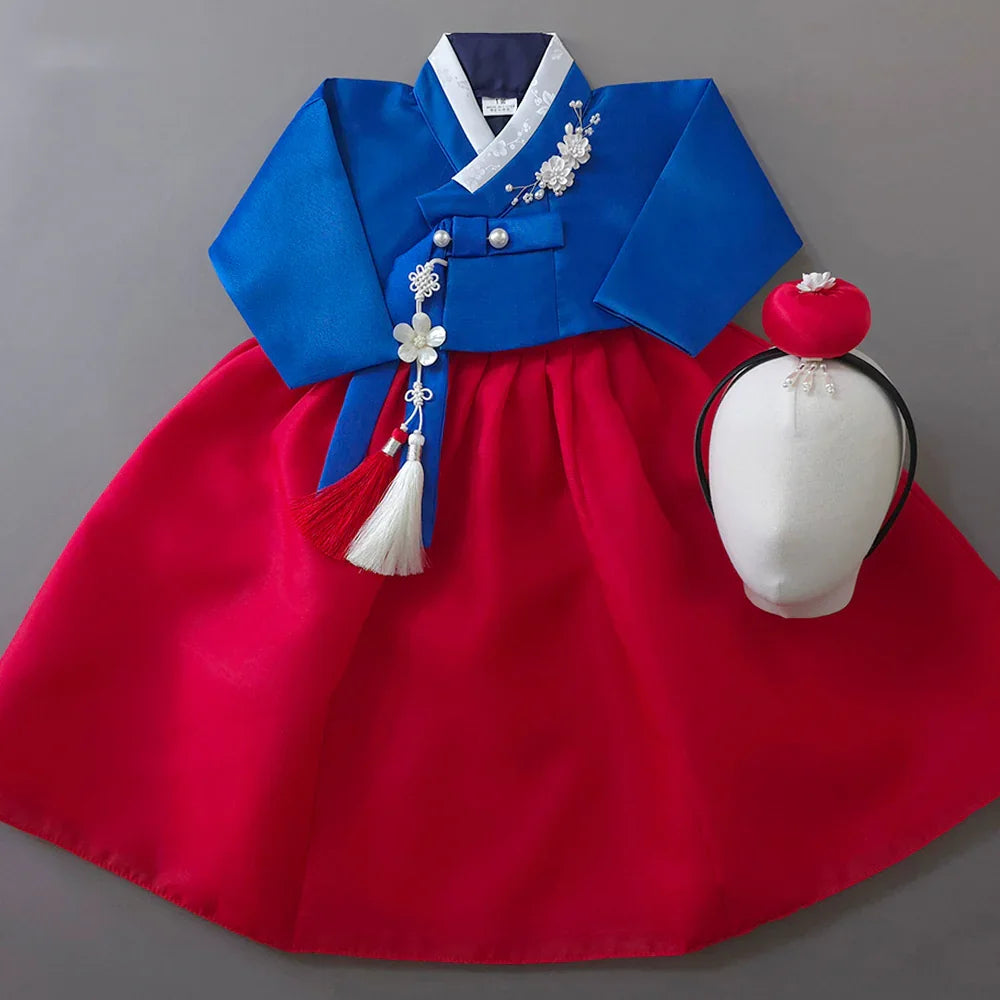 Yumin Blue Red Girl Hanbok (100D-15YR) - Native Korean
