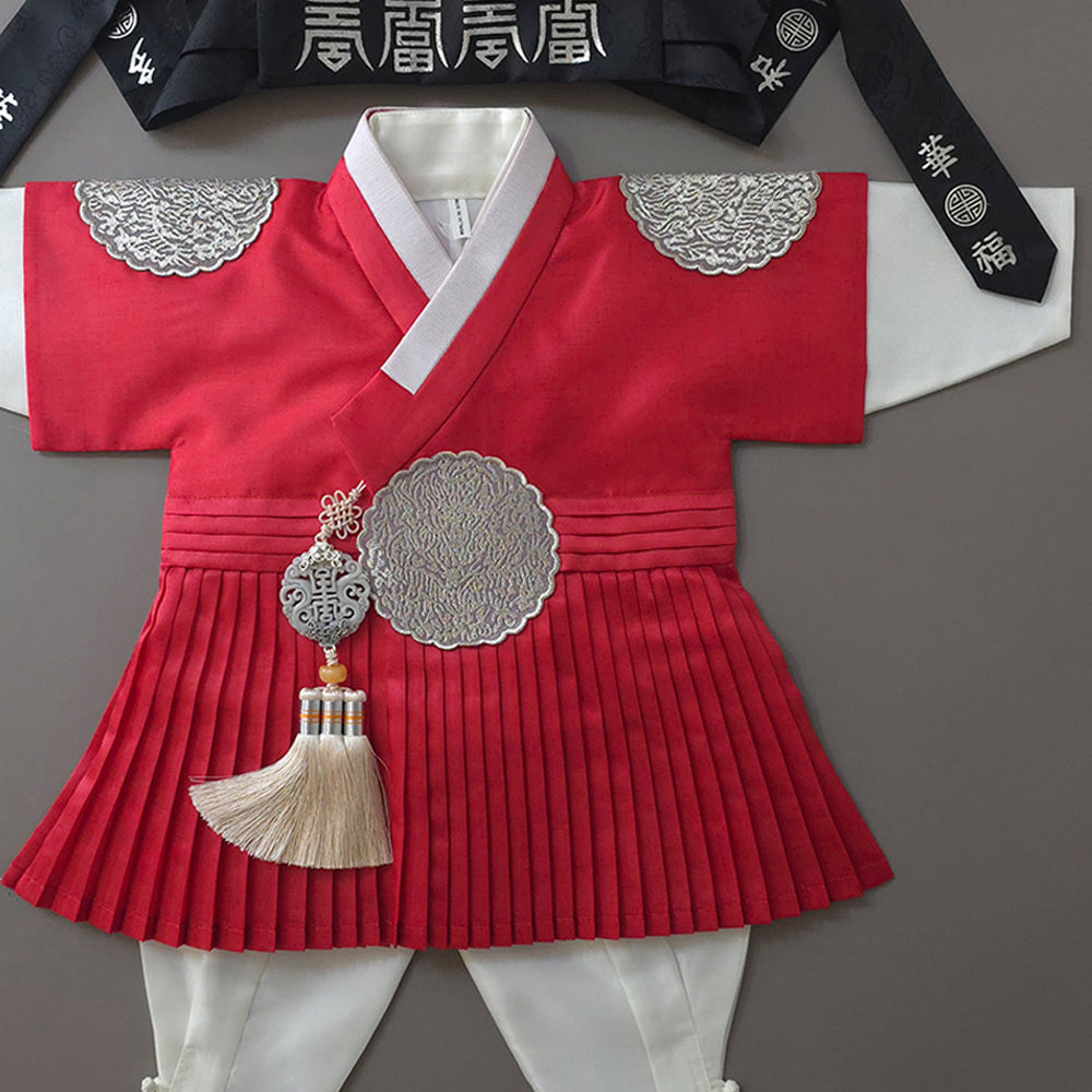 Sungkoon Pleated Red Boy Hanbok (100D-10YR)