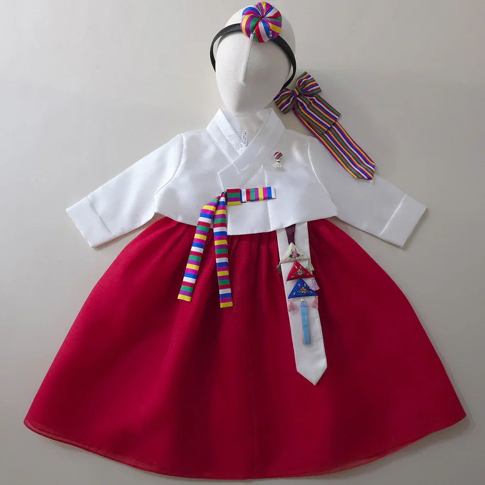 Saekdong Ribbon Red Girl Hanbok (1-9YR) - Native Korean