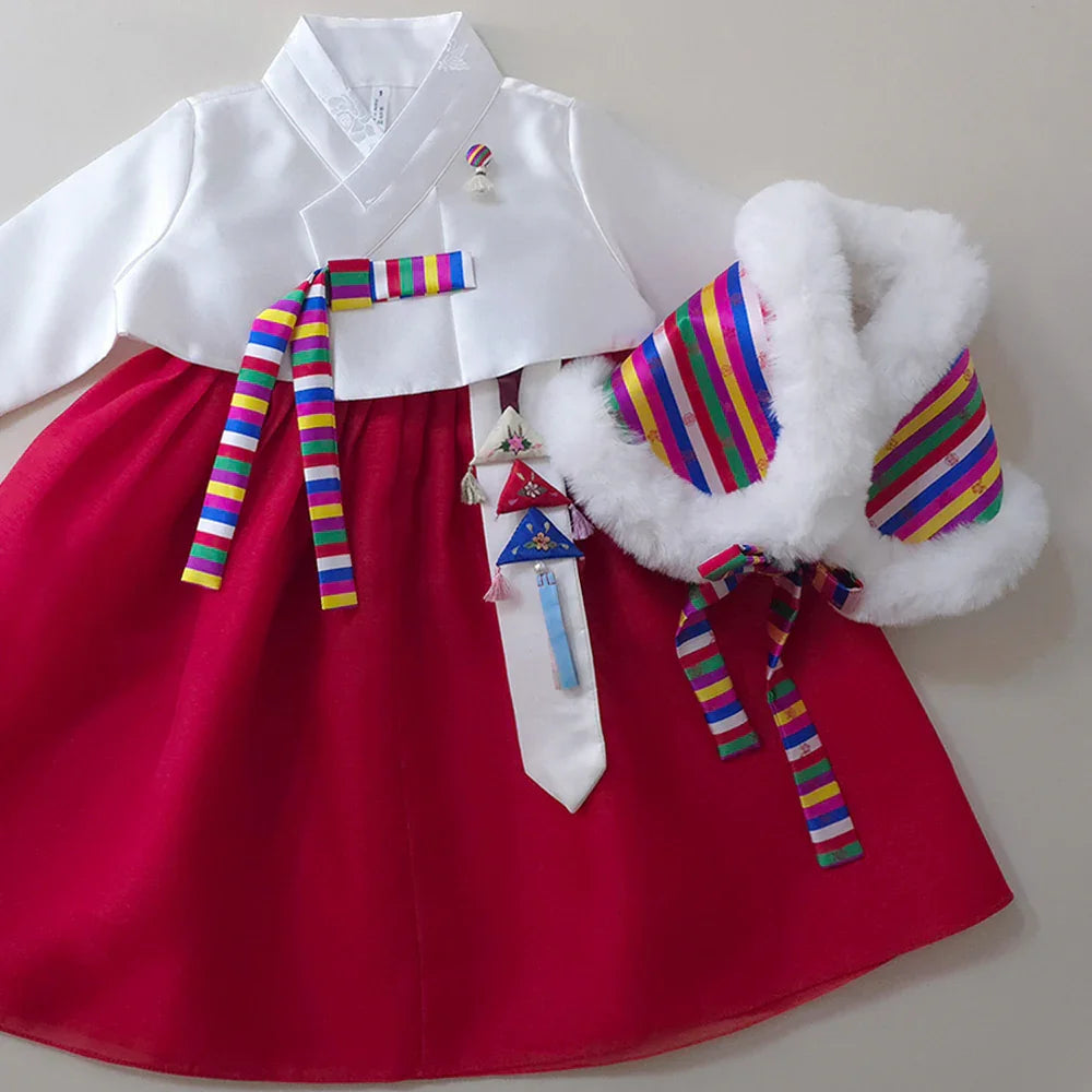 Saekdong Ribbon Red Girl Hanbok (1-9YR) - Native Korean