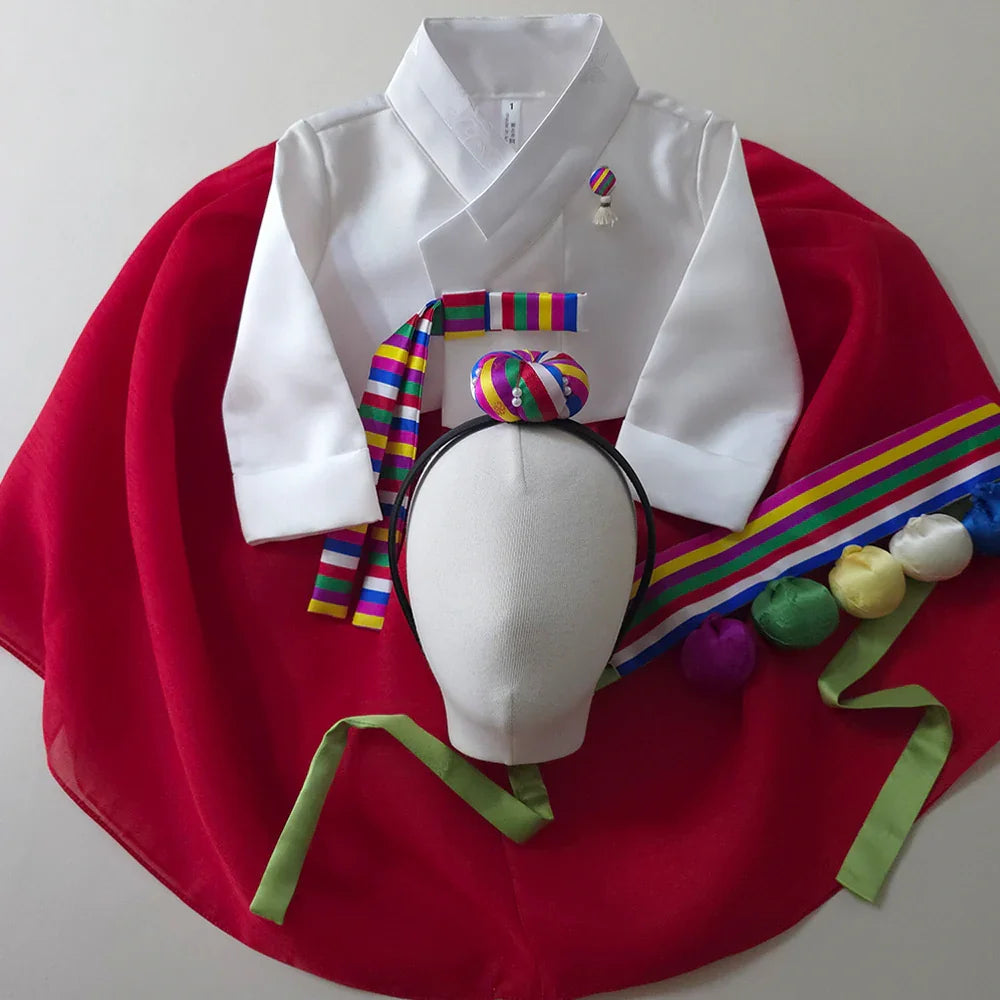 Saekdong Ribbon Red Girl Hanbok (1-9YR) - Native Korean