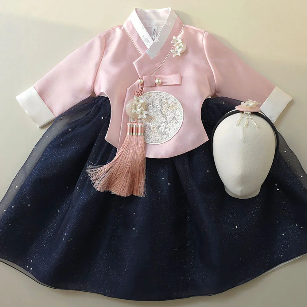 Pearl Navy Girl Hanbok (1-12YR) - Native Korean