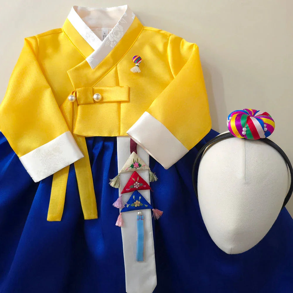 Dongwha Yellow Blue Girl Hanbok (1-12YR) - Native Korean