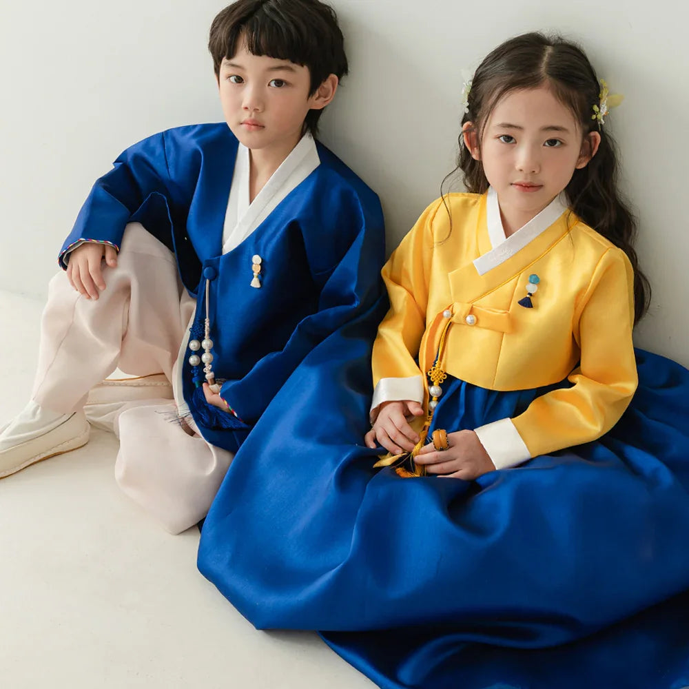 Dongwha Yellow Blue Girl Hanbok (1-12YR) - Native Korean
