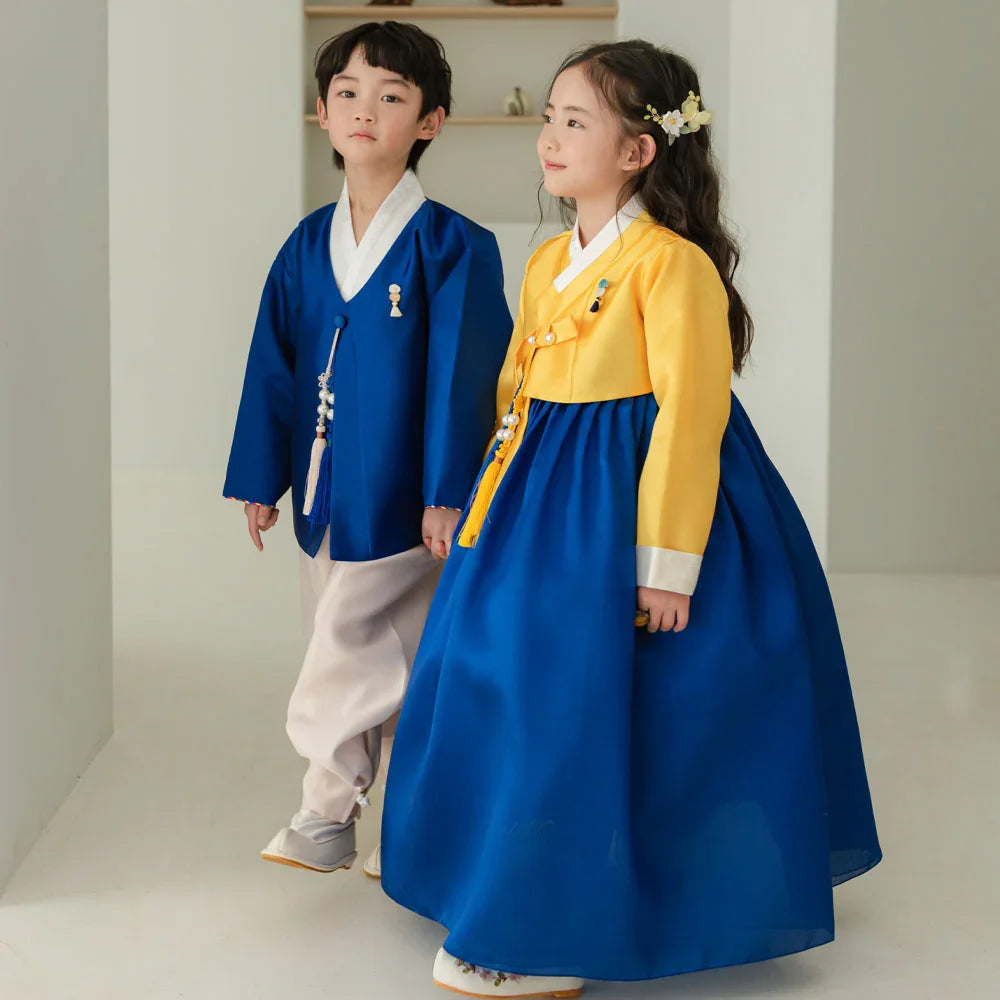 Dongwha Yellow Blue Girl Hanbok (1-12YR) - Native Korean