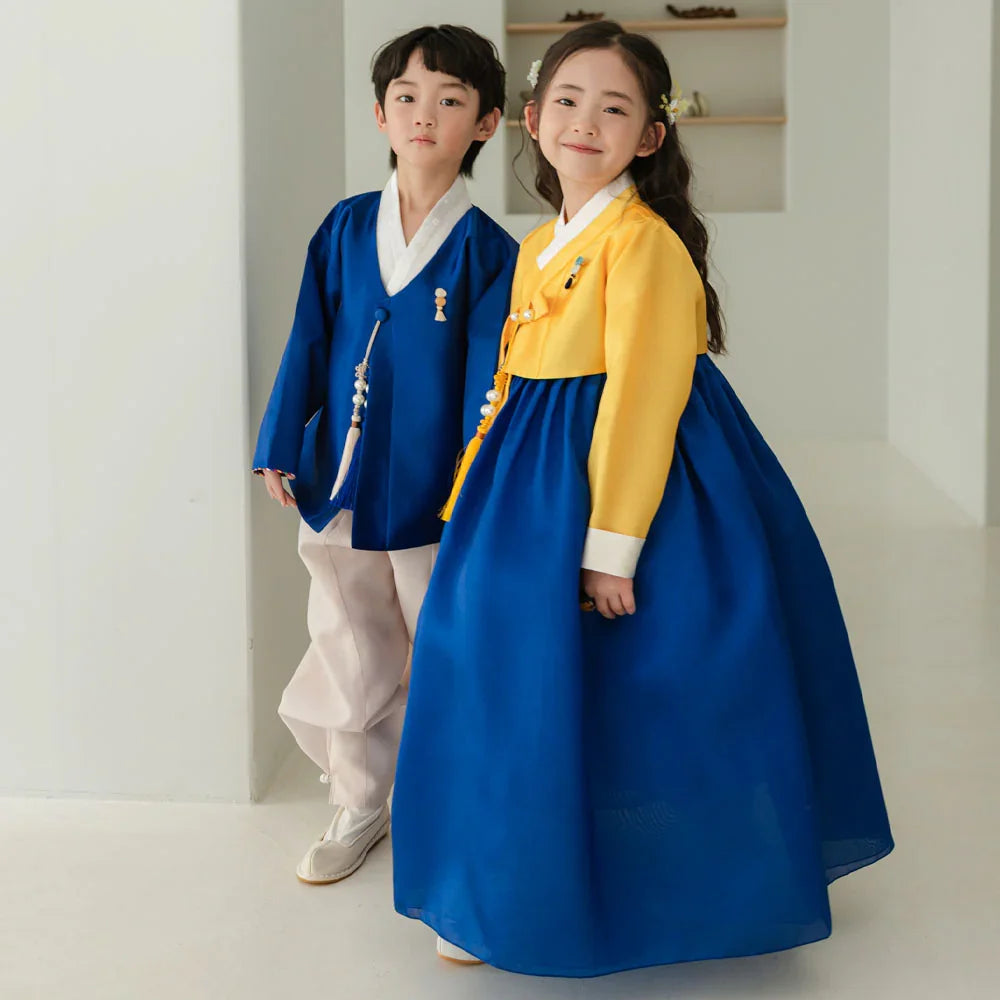 Dongwha Yellow Blue Girl Hanbok (1-12YR) - Native Korean