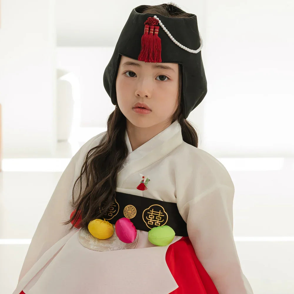 Yujin White Dangui Red Girl Hanbok (100D-15YR) - Native Korean
