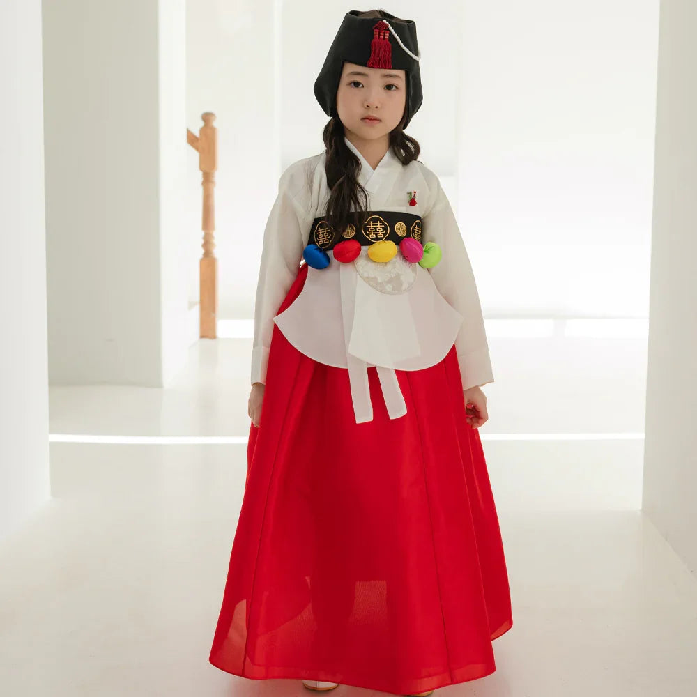 Yujin White Dangui Red Girl Hanbok (100D-15YR) - Native Korean