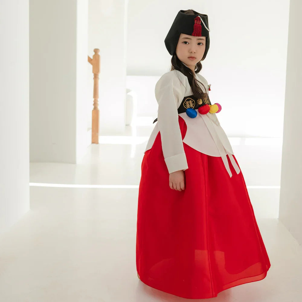 Yujin White Dangui Red Girl Hanbok (100D-15YR) - Native Korean