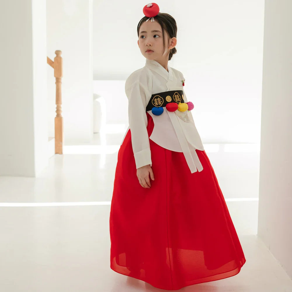 Yujin White Dangui Red Girl Hanbok (100D-15YR) - Native Korean
