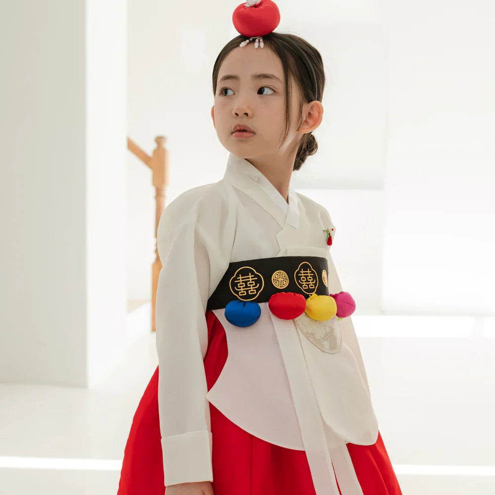 Yujin White Dangui Red Girl Hanbok (100D-15YR) - Native Korean