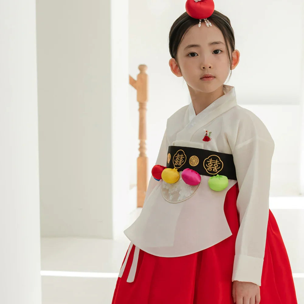 Yujin White Dangui Red Girl Hanbok (100D-15YR) - Native Korean