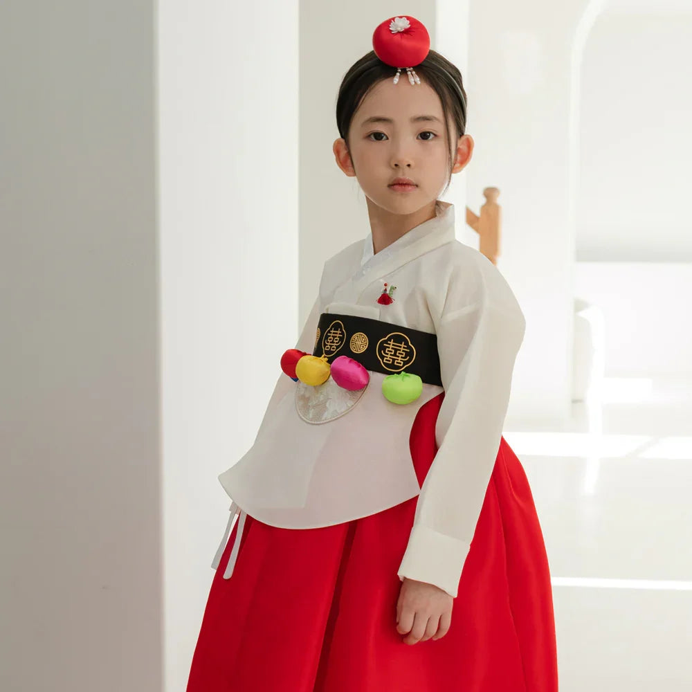 Yujin White Dangui Red Girl Hanbok (100D-15YR) - Native Korean