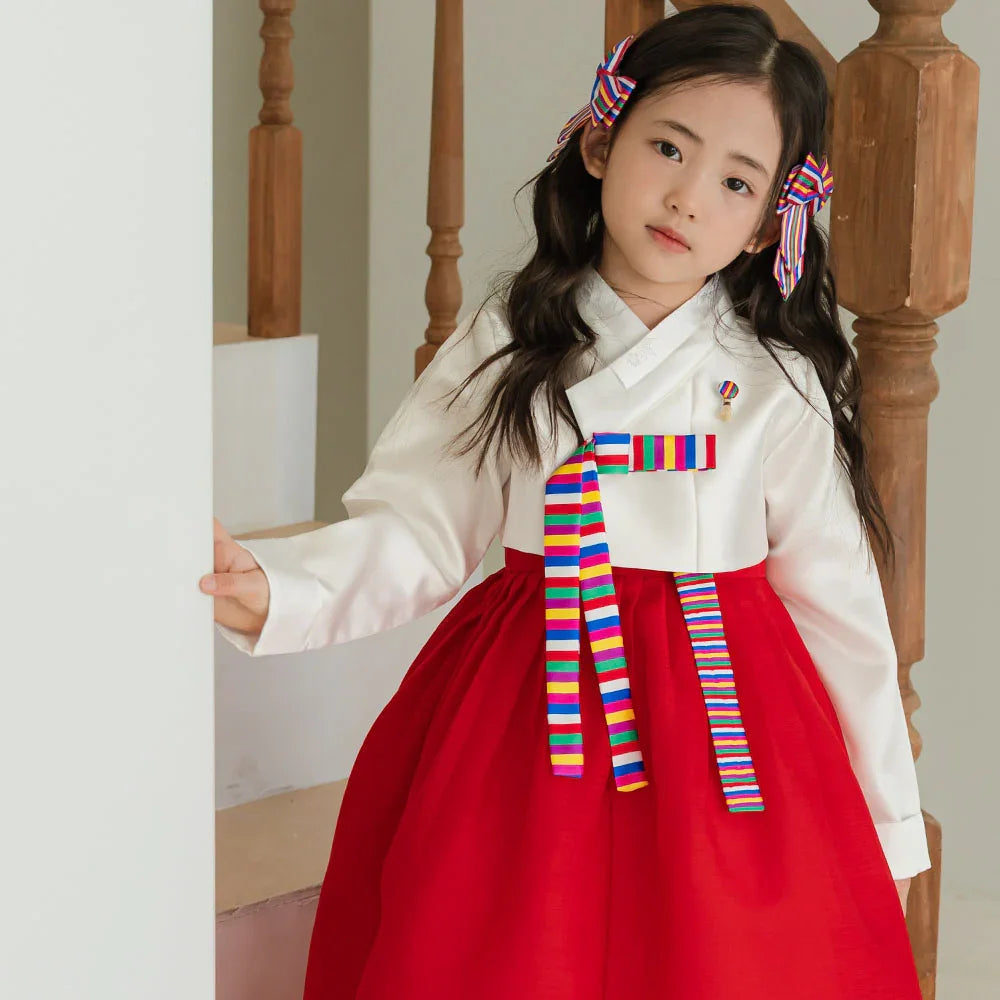 Saekdong Ribbon Red Girl Hanbok (1-9YR) - Native Korean