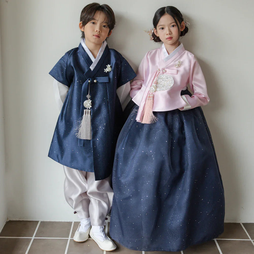Pearl Navy Girl Hanbok (1-12YR) - Native Korean
