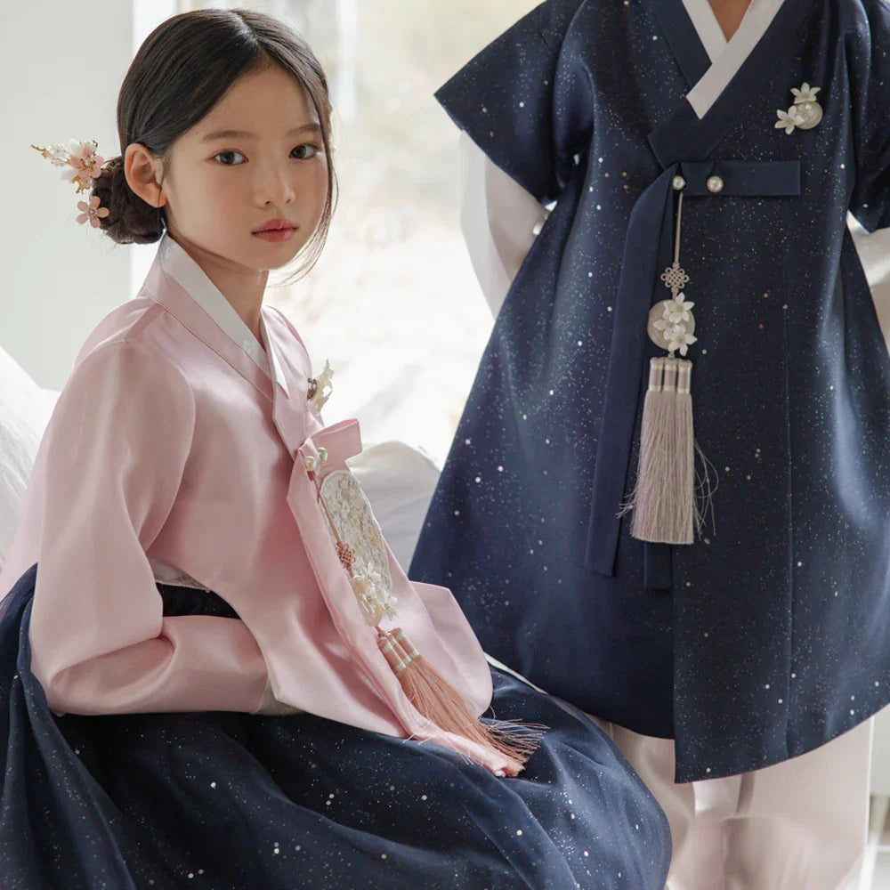 Pearl Navy Girl Hanbok (1-12YR) - Native Korean