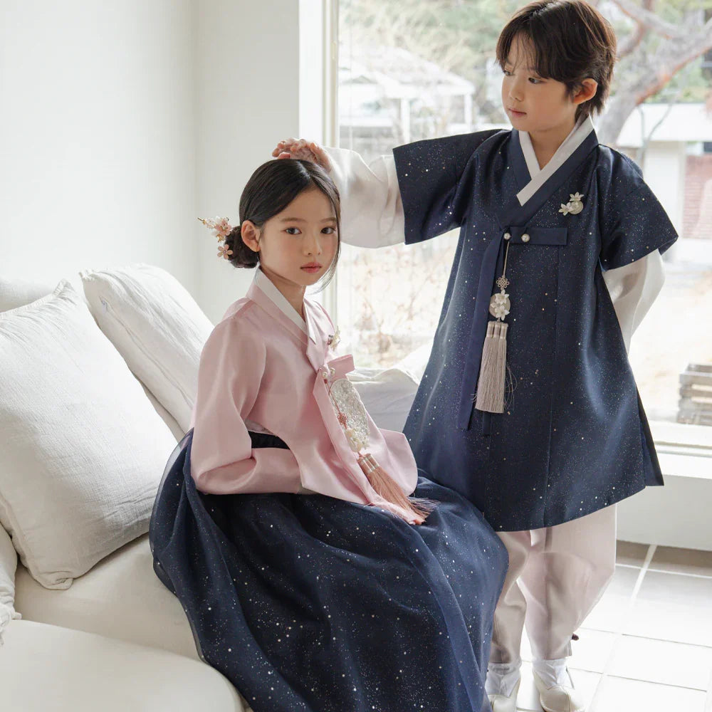 Pearl Navy Girl Hanbok (1-12YR) - Native Korean