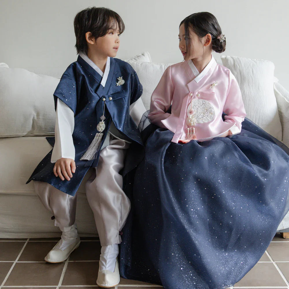 Pearl Navy Girl Hanbok (1-12YR) - Native Korean