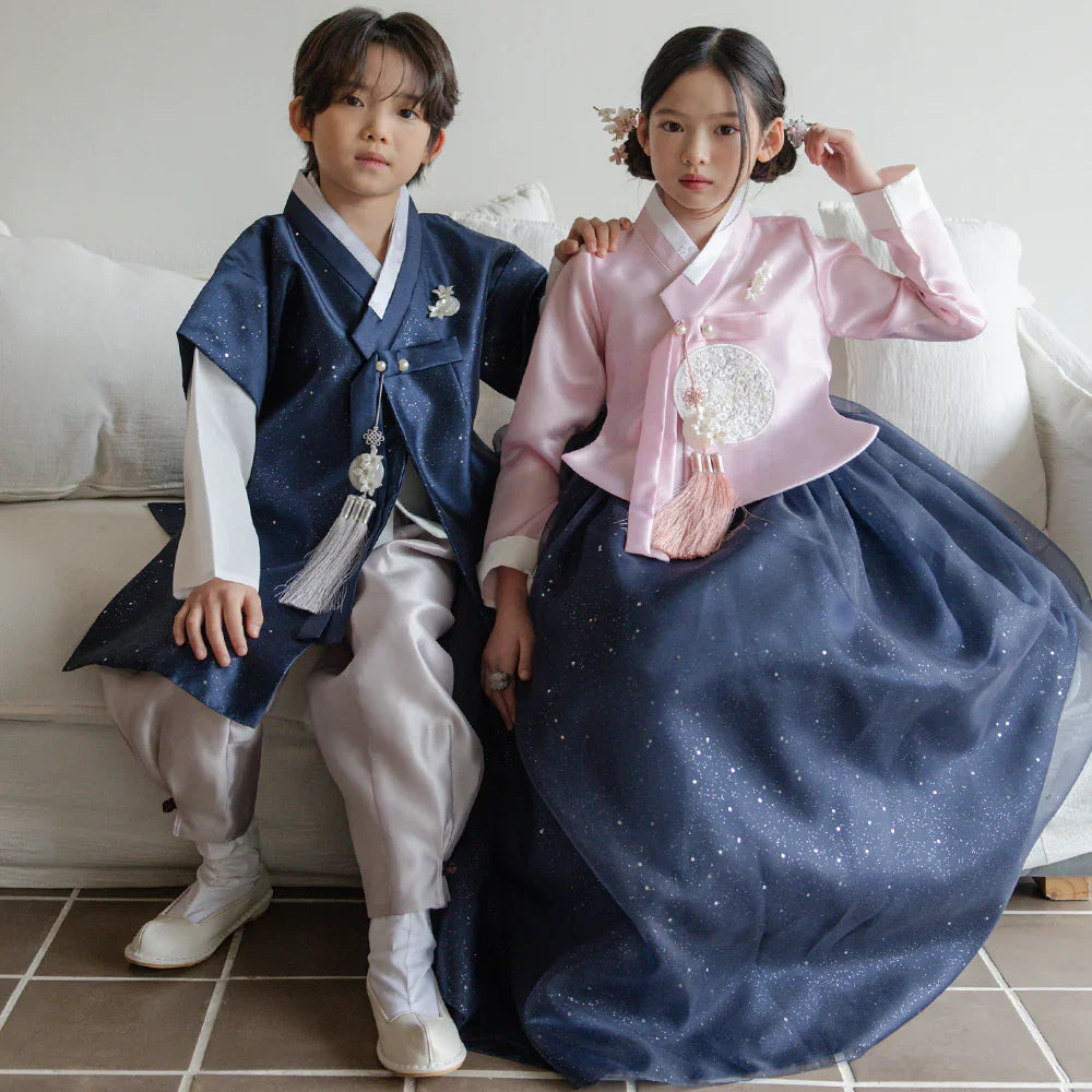 Pearl Navy Girl Hanbok (1-12YR) - Native Korean