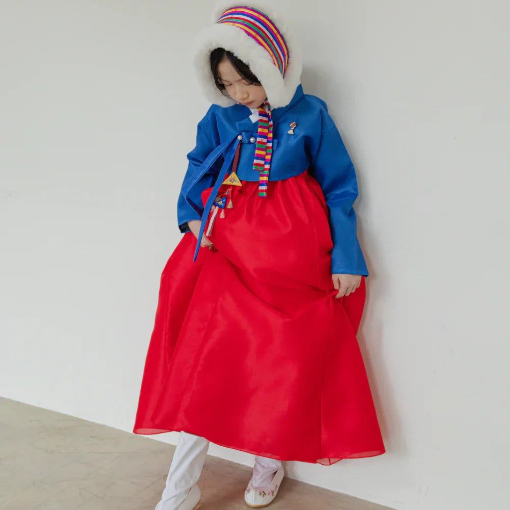 Yumin Blue Red Girl Hanbok (100D-15YR) - Native Korean