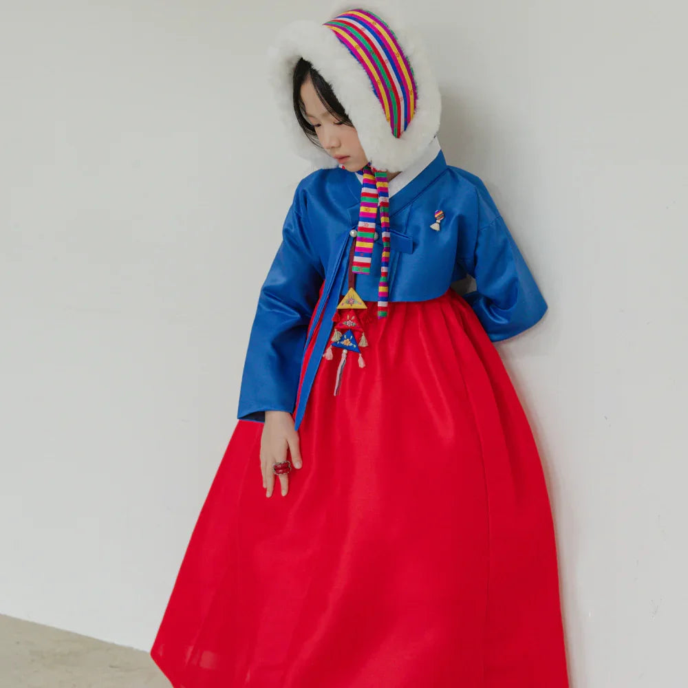 Yumin Blue Red Girl Hanbok (100D-15YR) - Native Korean