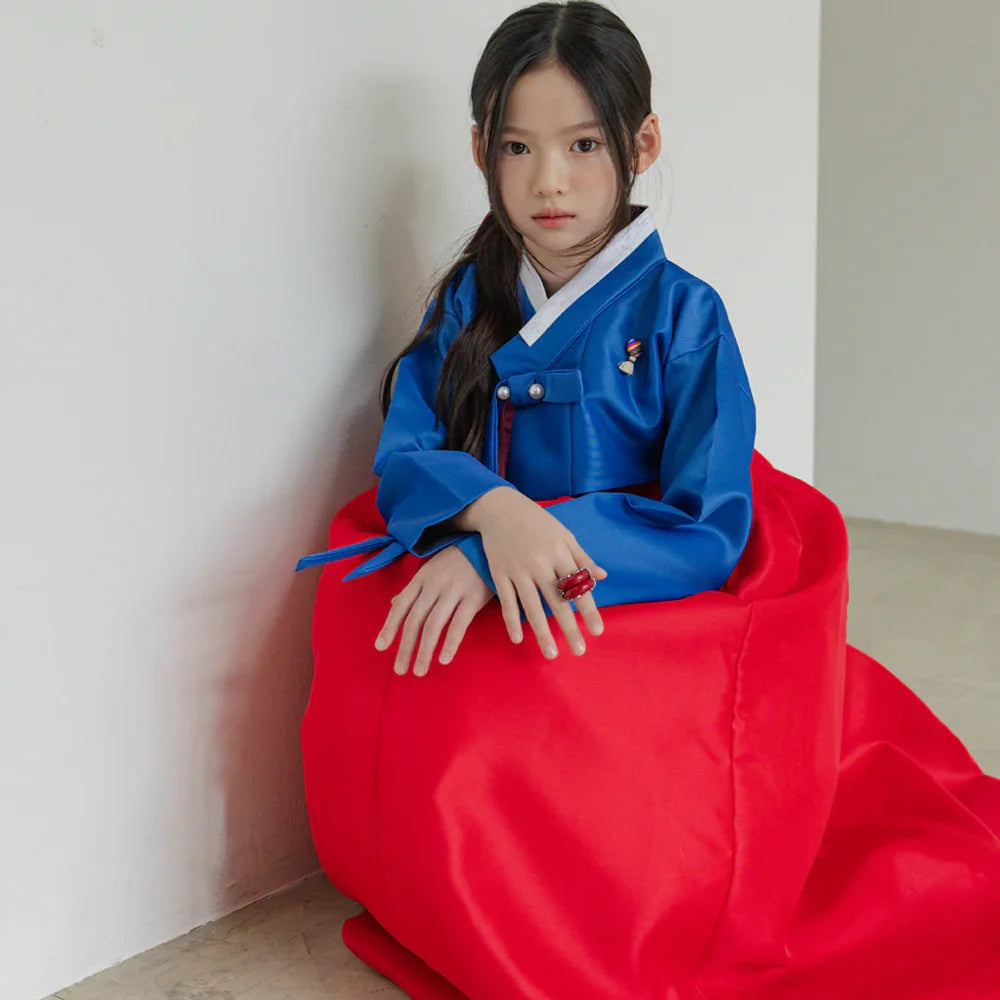Yumin Blue Red Girl Hanbok (100D-15YR) - Native Korean