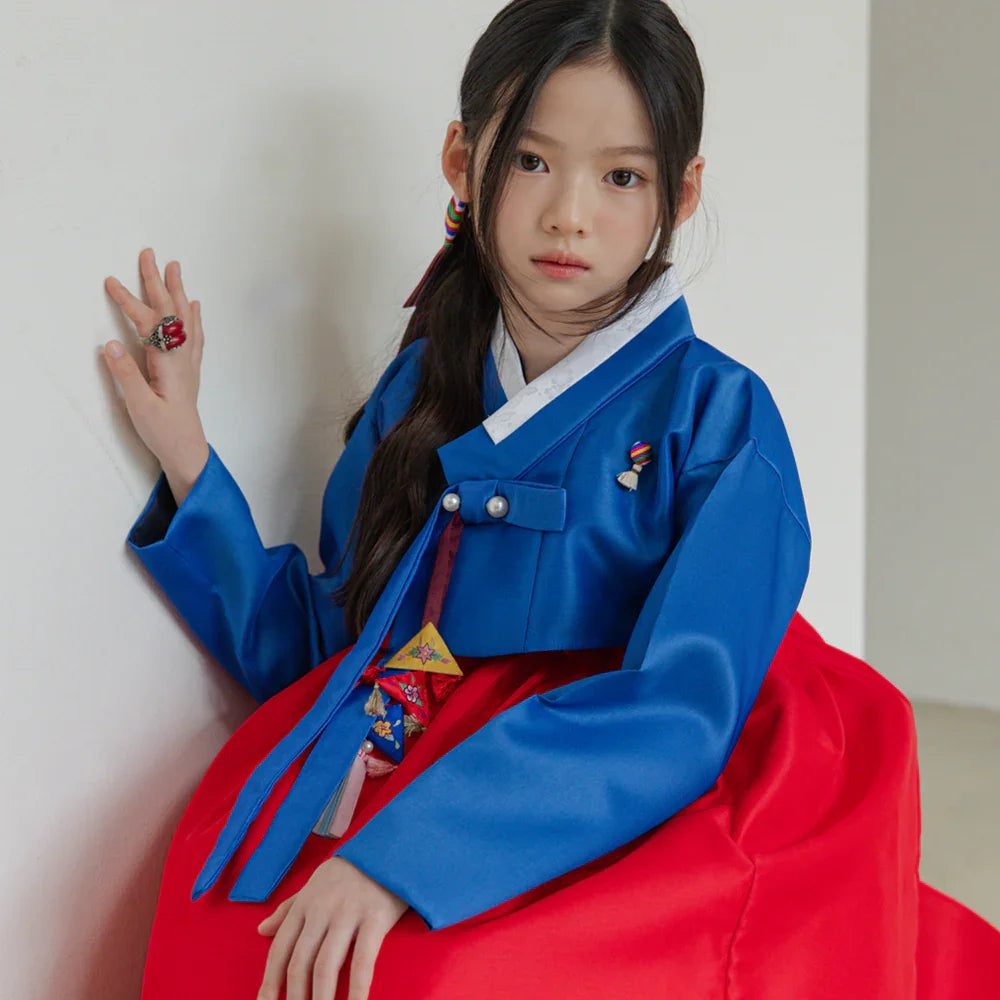 Yumin Blue Red Girl Hanbok (100D-15YR) - Native Korean