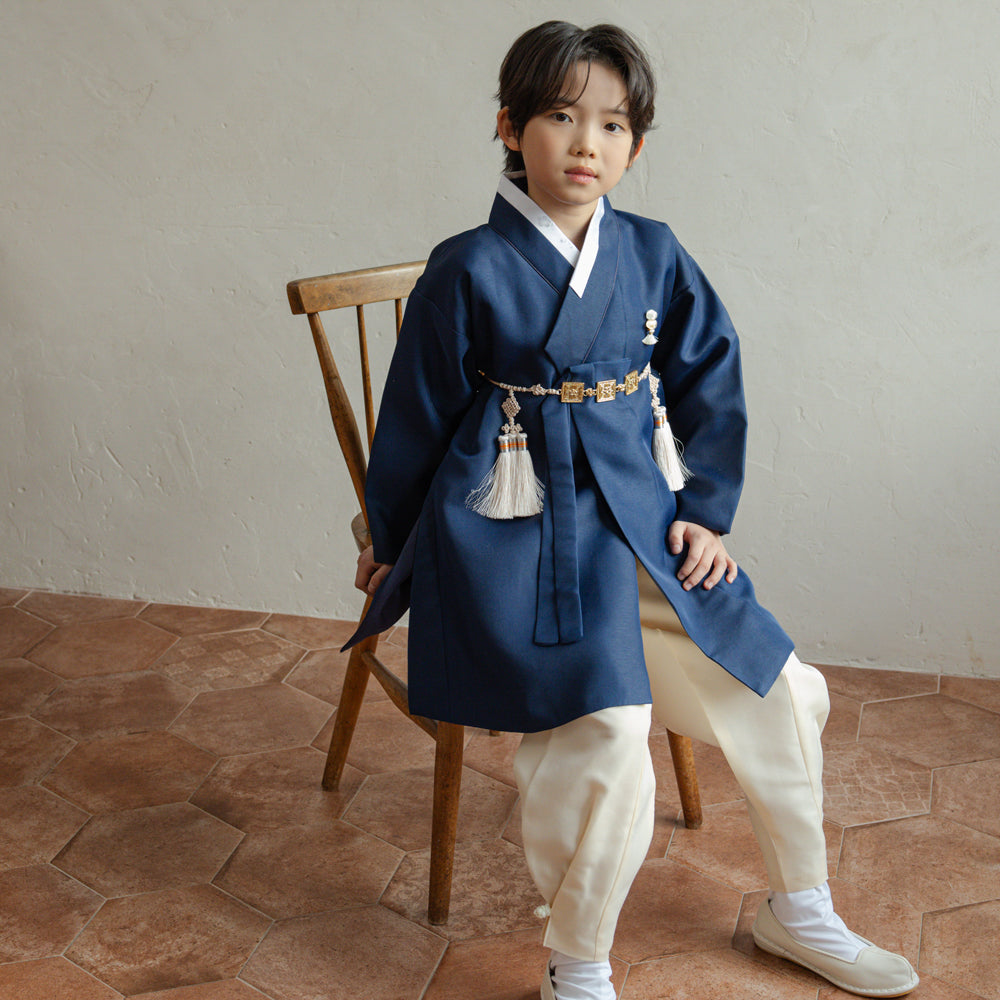 Jeongjin Navy Beige Boy Hanbok (100D-10YR)
