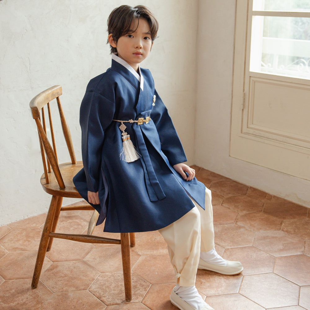Jeongjin Navy Beige Boy Hanbok (100D-10YR)
