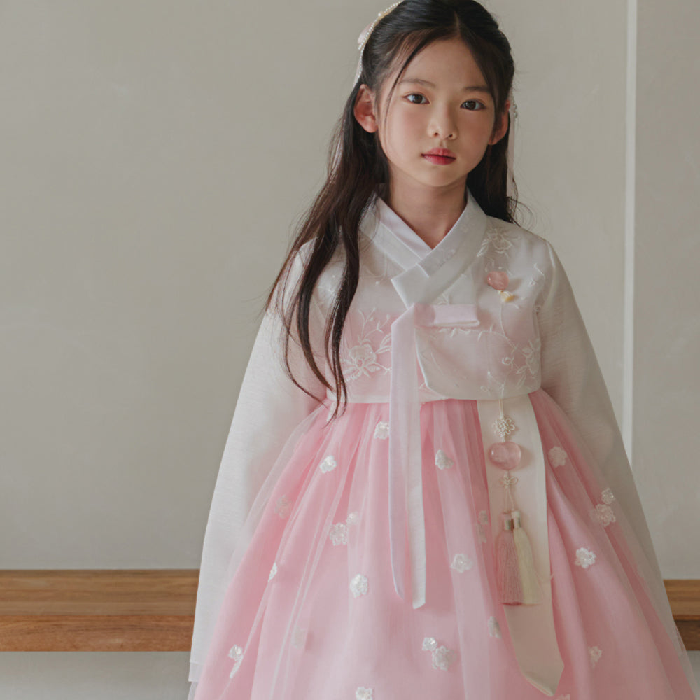 Sam Pink Lace Dress Girl Hanbok (1-12YR)
