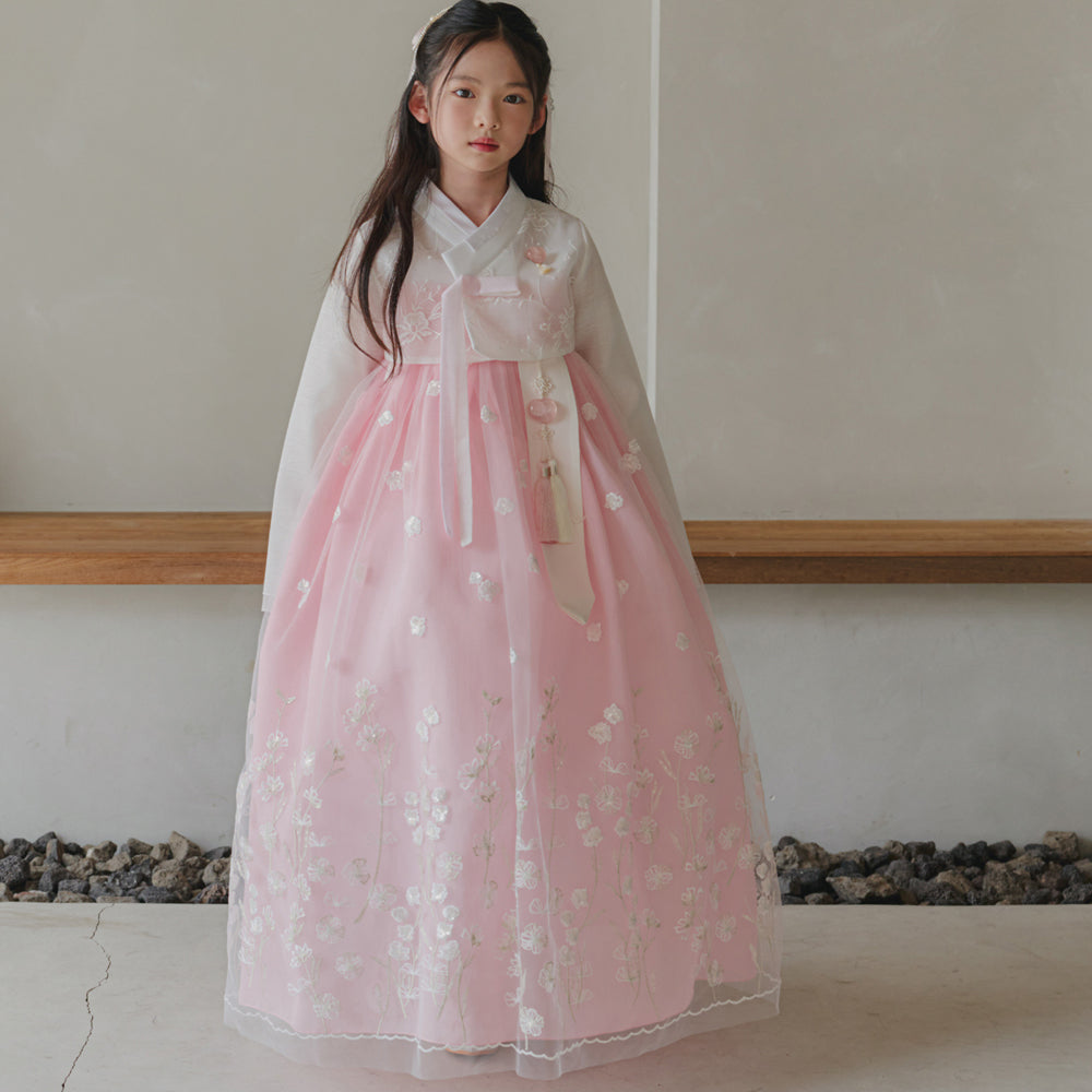 Sam Pink Lace Dress Girl Hanbok (1-12YR)