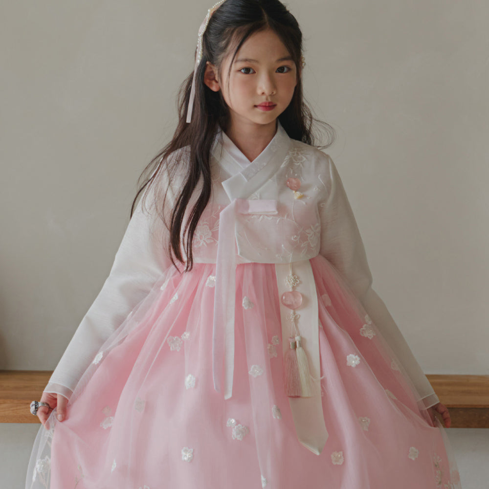Sam Pink Lace Dress Girl Hanbok (1-12YR)