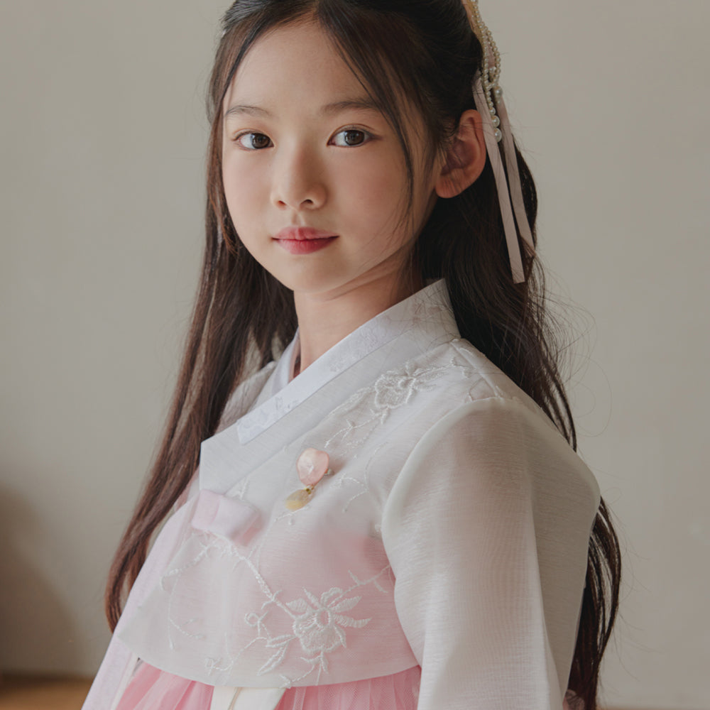 Sam Pink Lace Dress Girl Hanbok (1-12YR)