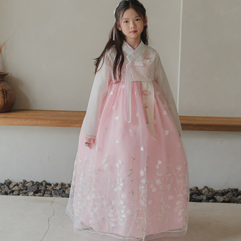 Sam Pink Lace Dress Girl Hanbok (1-12YR)