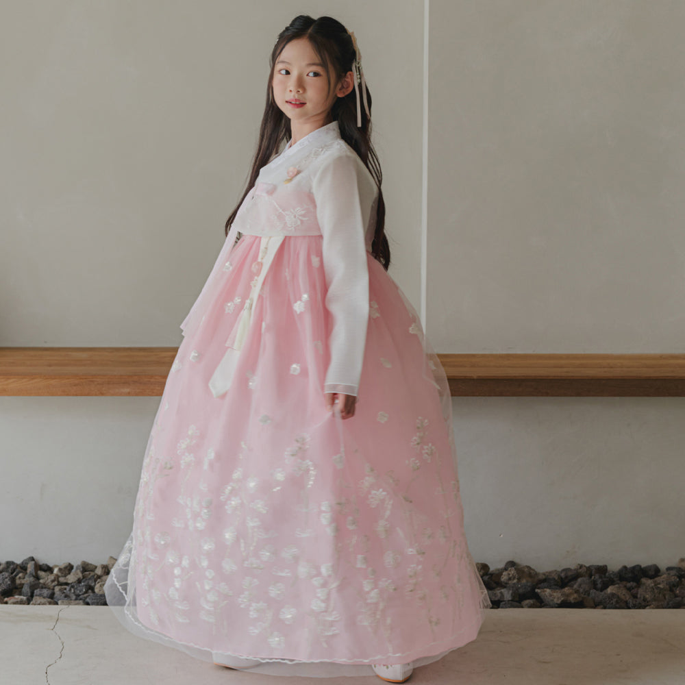 Sam Pink Lace Dress Girl Hanbok (1-12YR)